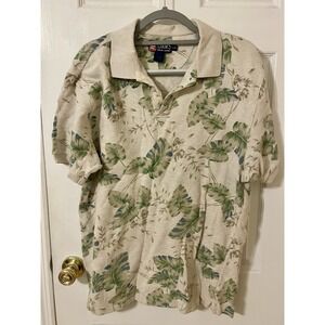 Chaps Ralph Lauren Polo Shirt Men L Short Sleeve Ribbed Tropical Hawaiian Floral